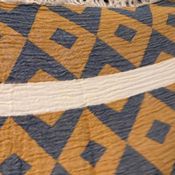On Golden Lake Quilted Loom Weave Blue + Gold Blanket Wrap Loom Weave Cotton 78” - Picture 1 of 10